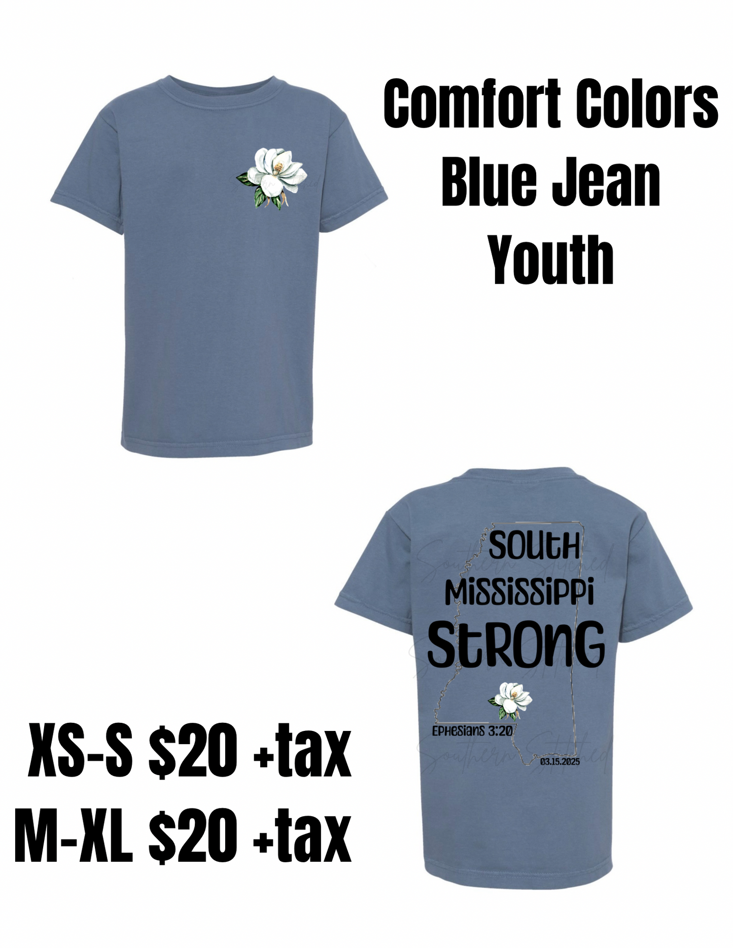 South MS Strong Comfort Colors Youth XS-XL Magnolia